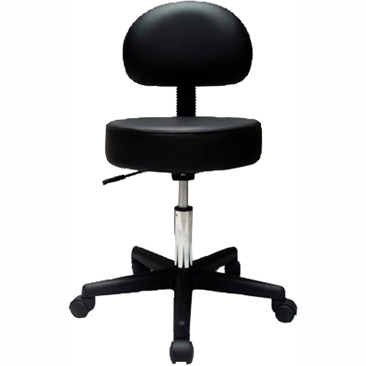 18-22 in. Pneumatic Mobile Stool with Back, Black