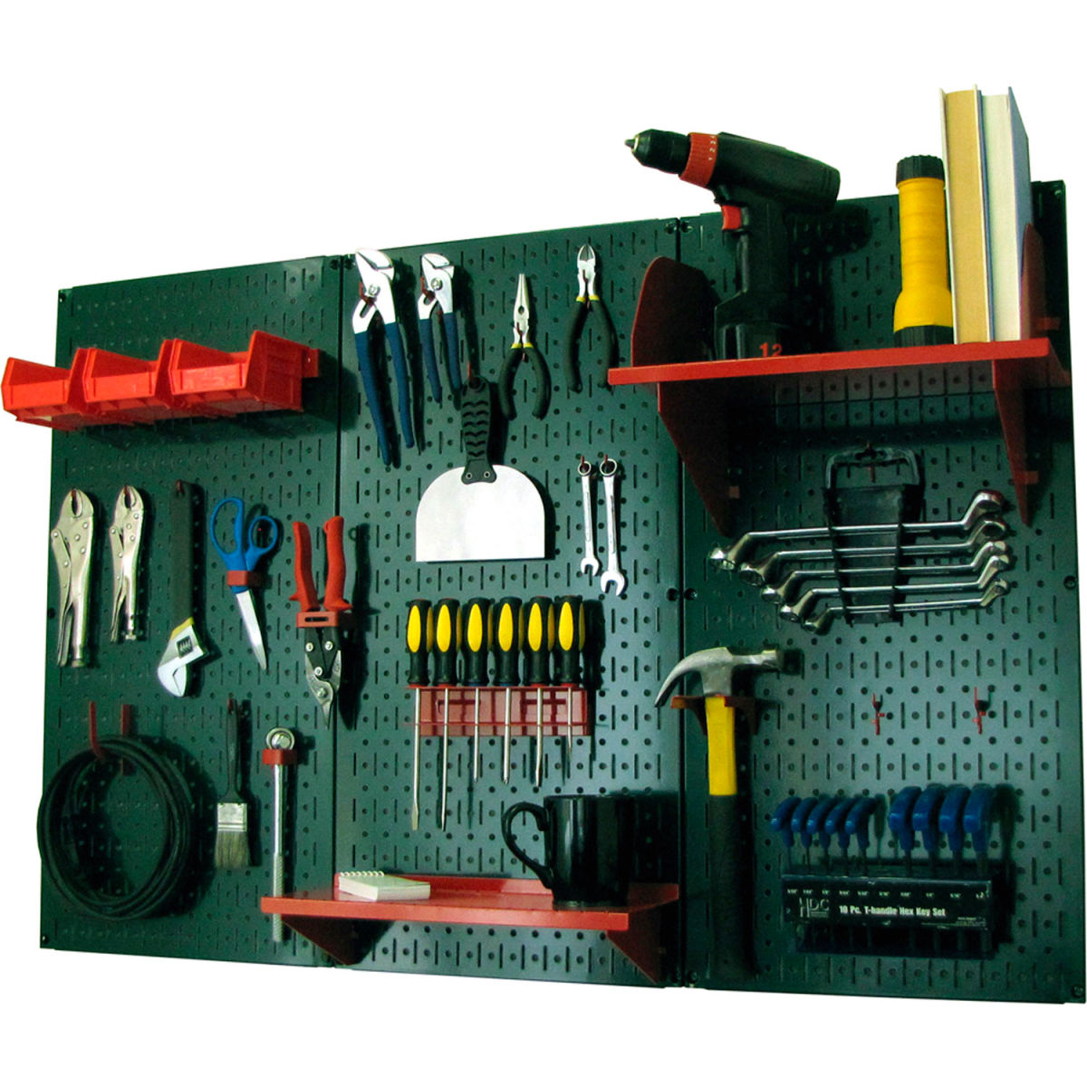 Pegboard Standard Tool Storage Kit, Green & Red - 48 x 32 x 9 in.