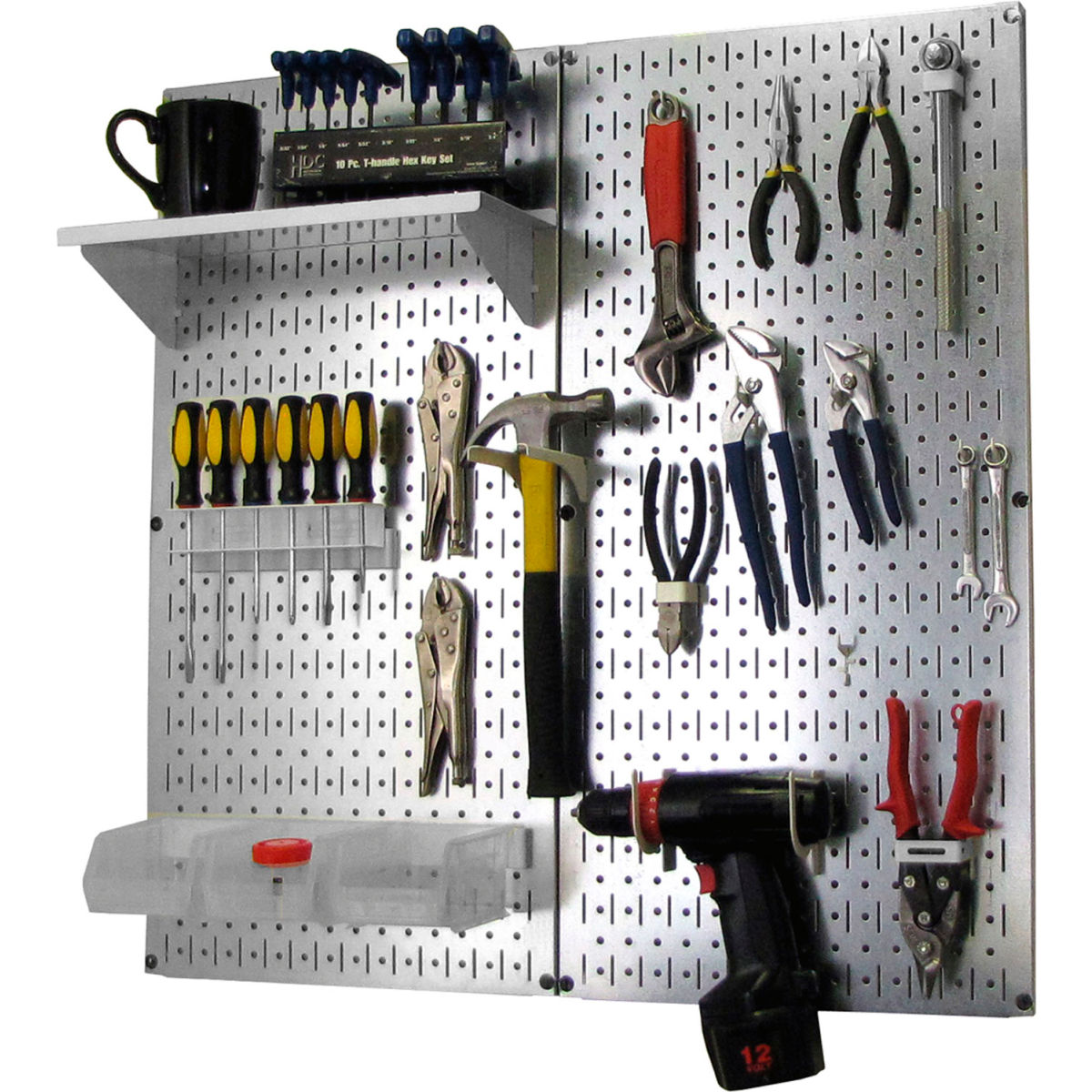 Pegboard Utility Tool Storage Kit, Galvanized White - 32 x 32 x 6 in.
