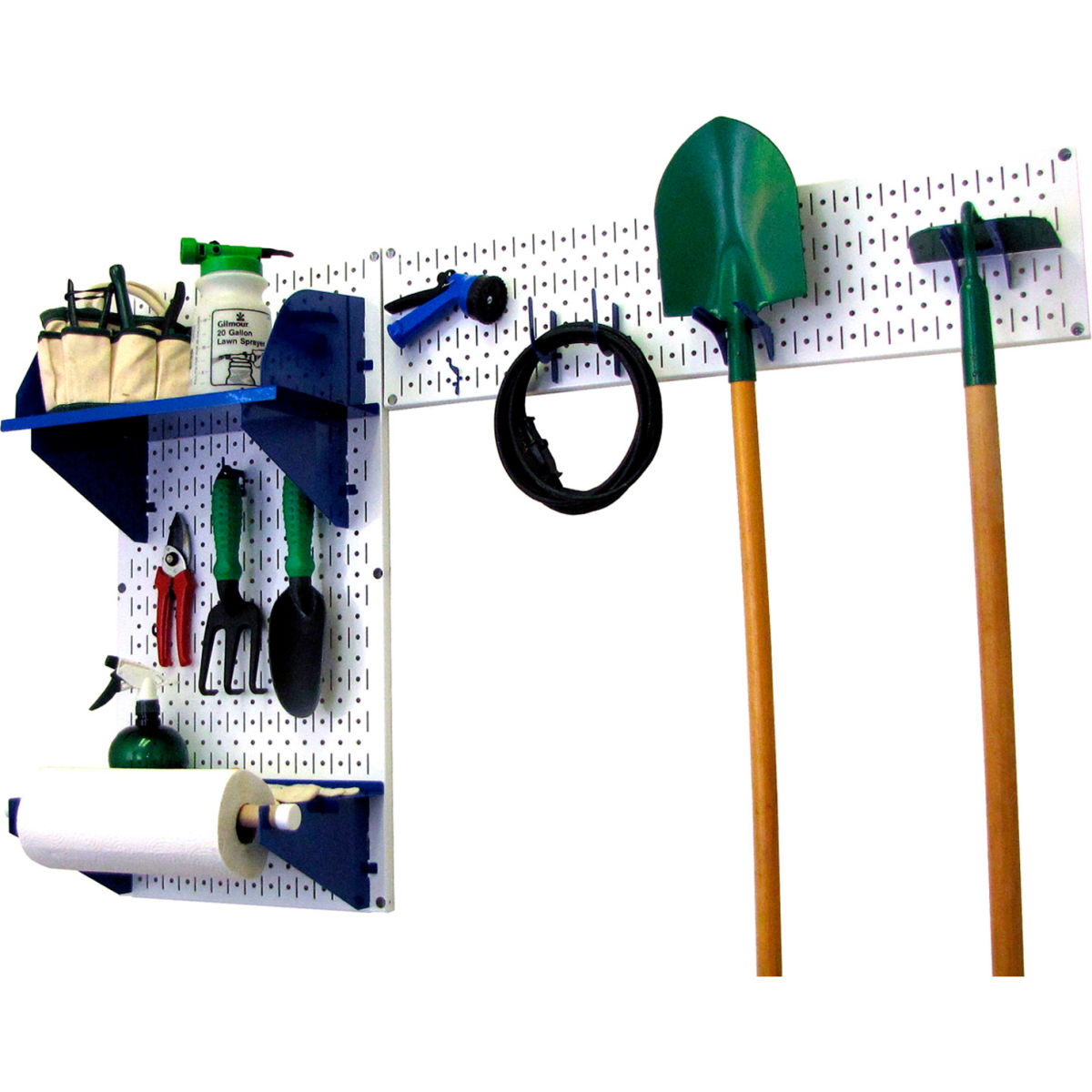 Pegboard Garden Tool Board Organizer, White & Blue - 48 x 32 x 9 in.