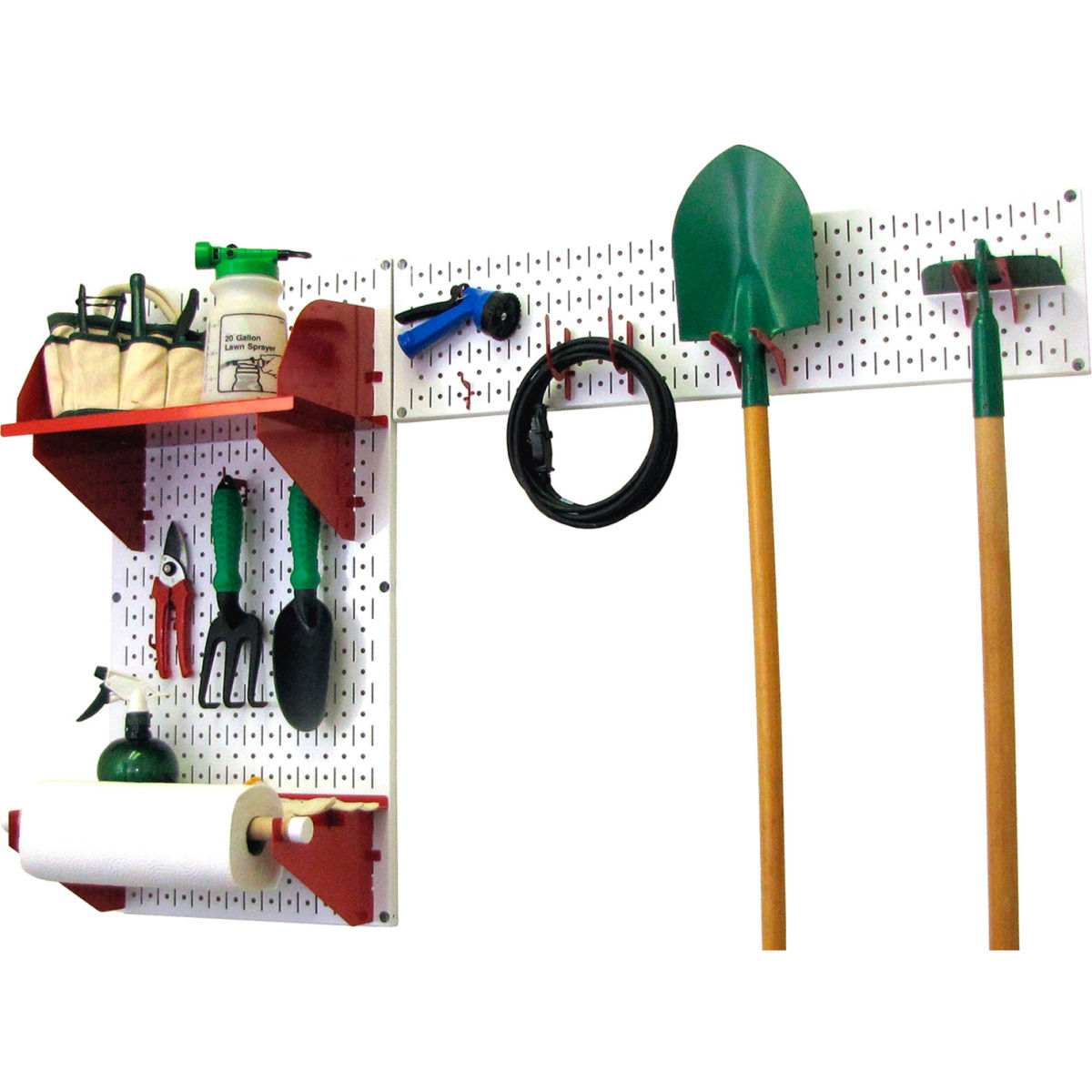 Pegboard Garden Tool Board Organizer, White & Red - 48 x 32 x 9 in.
