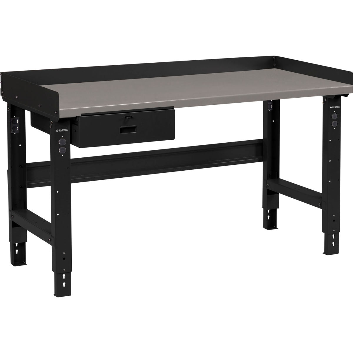Global Industrial 183152ABK Adjustable Height Workbench with Drawer & Steel Square Edge Top - Black - 60 x 30 in.