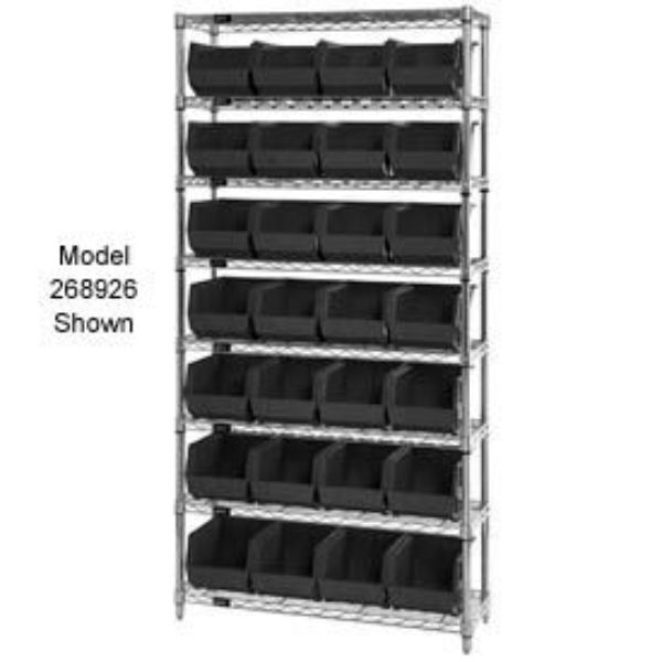 268927BK WR7-245 Chrome Wire Shelving with 24 Giant Plastic Stacking Bins, Black - 36 x 12 x 74 in.