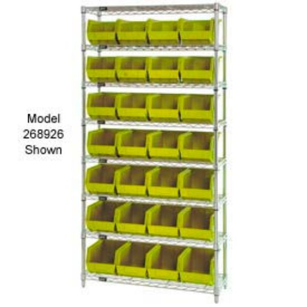 WR7-245 Chrome Wire Shelving with 24 Giant Plastic Stacking Bins, Yellow - 36 x 12 x 74 in.