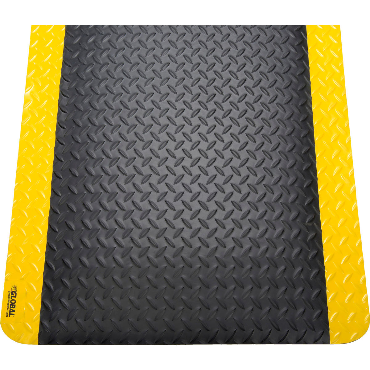 800323 0.93 in. & 4 x 6 ft. Global Industrial Diamond Plate Ergonomic Mat - Black & Yellow Border