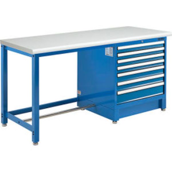 Global Industrial 711182 Modular Workbench with 7 Drawers, ESD Laminate Safety Edge - Blue - 72 x 30 in.