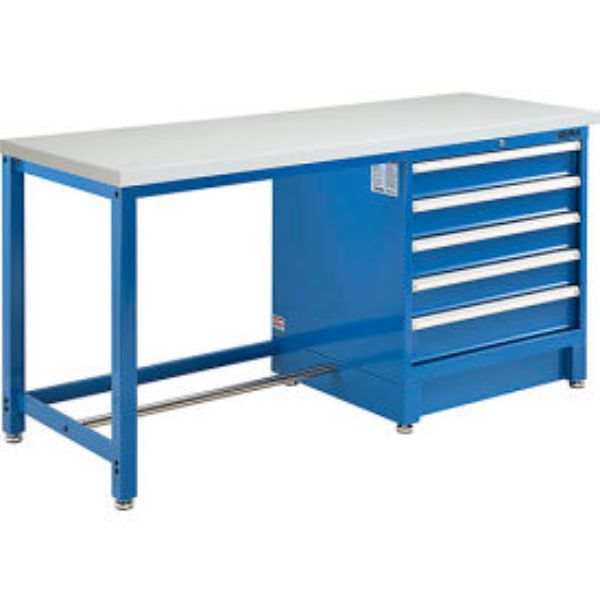 Global Industrial 711184 Modular Workbench with 5 Drawers, ESD Laminate Square Edge - Blue - 72 x 30 in.