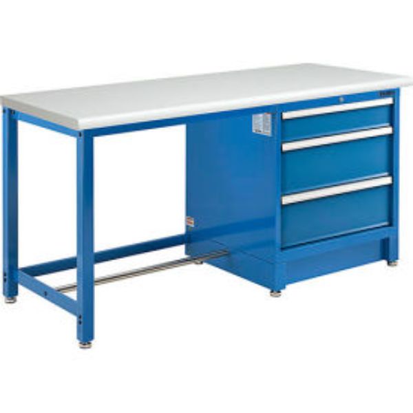Global Industrial 711180 Modular Workbench with 3 Drawers, ESD Laminate Safety Edge - Blue - 72 x 30 in.