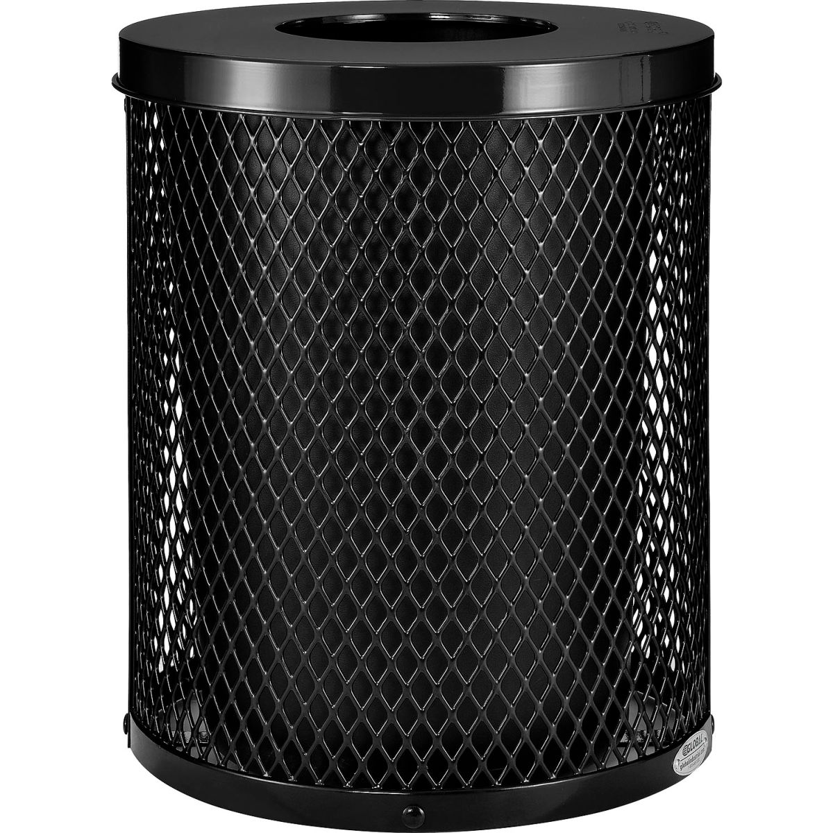 32 gal Outdoor Diamond Steel Trash Can with Flat Lid, Black