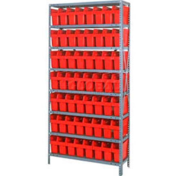 Steel Shelving Unit with Plastic Bins - Red - 36 x 18 x 75 in.