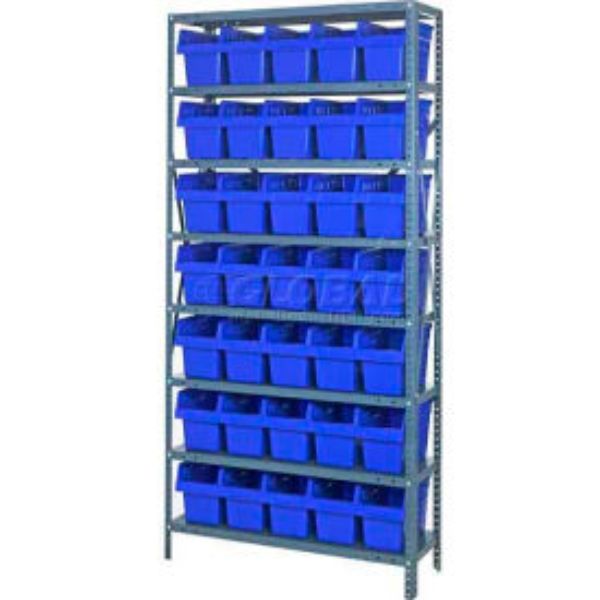 Steel Shelving with Plastic Shelf Bins - Blue - 36 x 18 x 75 in. - Durable Construction