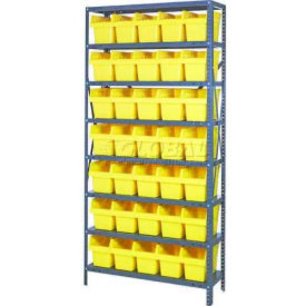 B970506 1875-SB804 Steel Shelving with 35 8 in. Plastic Shelf Bins, Yellow - 36 x 18 x 75 in.