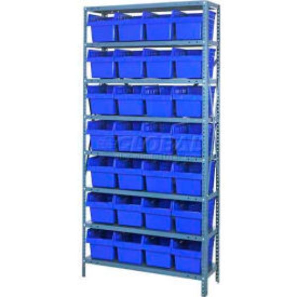 Steel Shelving with Plastic Shelf Bins - Blue - 36 x 18 x 75 in. - Durable Design