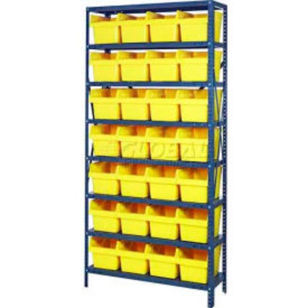 Steel Shelving with 8 Plastic Bins - Yellow - 36 x 18 x 75 in.