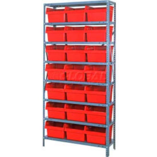 B970443 1875-SB810 Steel Shelving with 21 8 in. Plastic Shelf Bins, Red - 36 x 18 x 75 in.