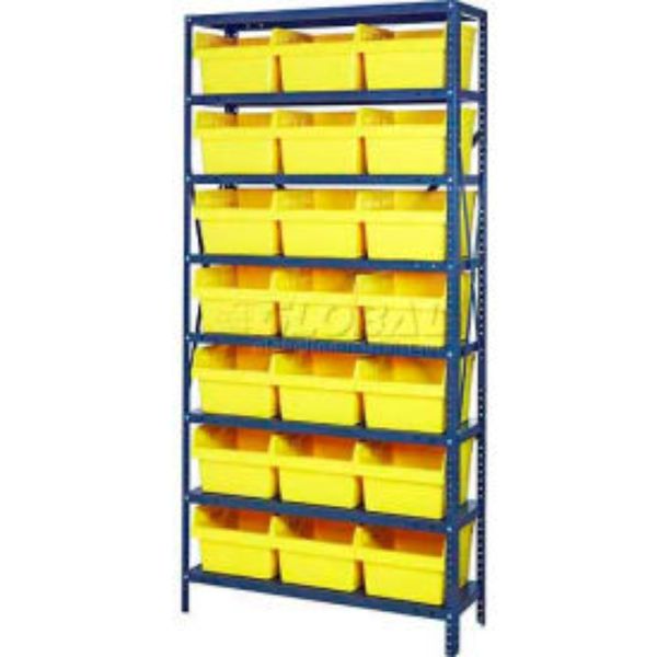 B970456 1875-SB810 Steel Shelving with 21 8 in. Plastic Shelf Bins, Yellow - 36 x 18 x 75 in.