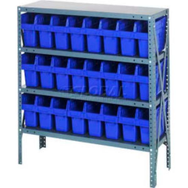 B970472 1839-SB803 Steel Shelving with 24 8 in. Plastic Shelf Bins, Blue - 36 x 18 x 39 in.