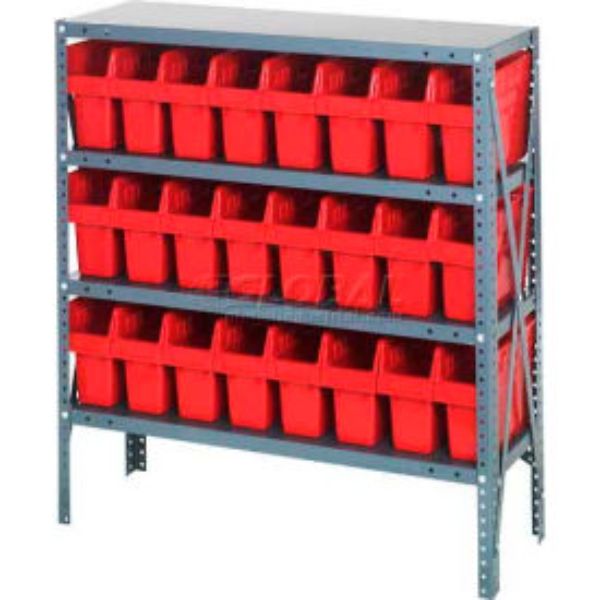 B970485 1839-SB803 Steel Shelving with 24 8 in. Plastic Shelf Bins, Red - 36 x 18 x 39 in.