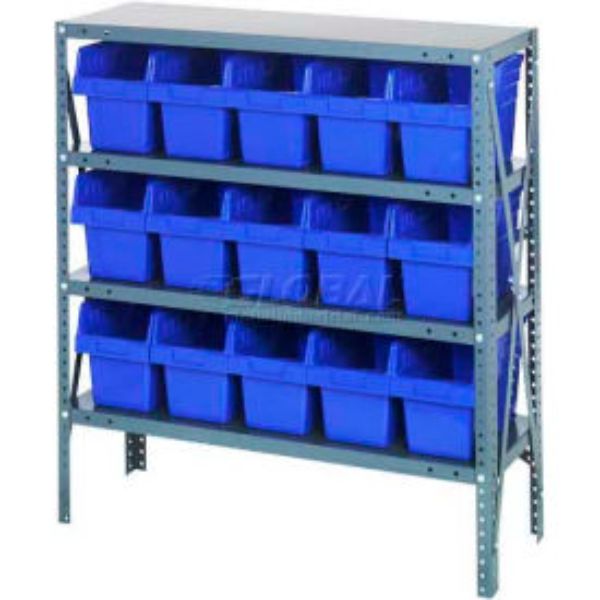B970515 1839-SB804 Steel Shelving with 15 8 in. Plastic Shelf Bins, Blue - 36 x 18 x 39 in.