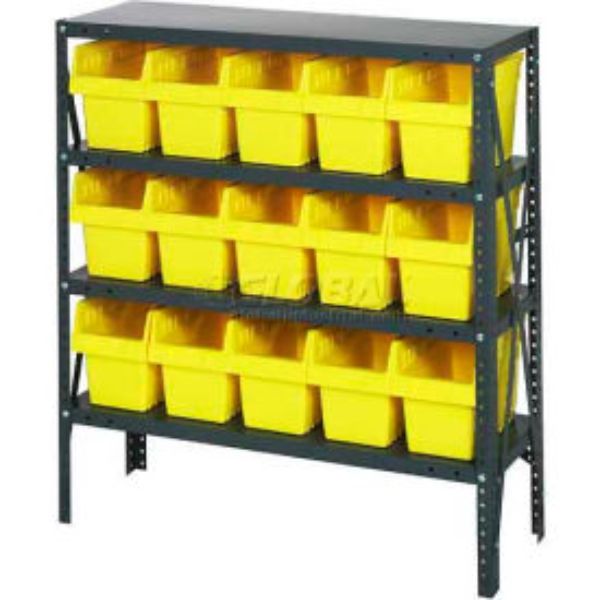 B970486 1839-SB804 Steel Shelving with 15 8 in. Plastic Shelf Bins, Yellow - 36 x 18 x 39 in.