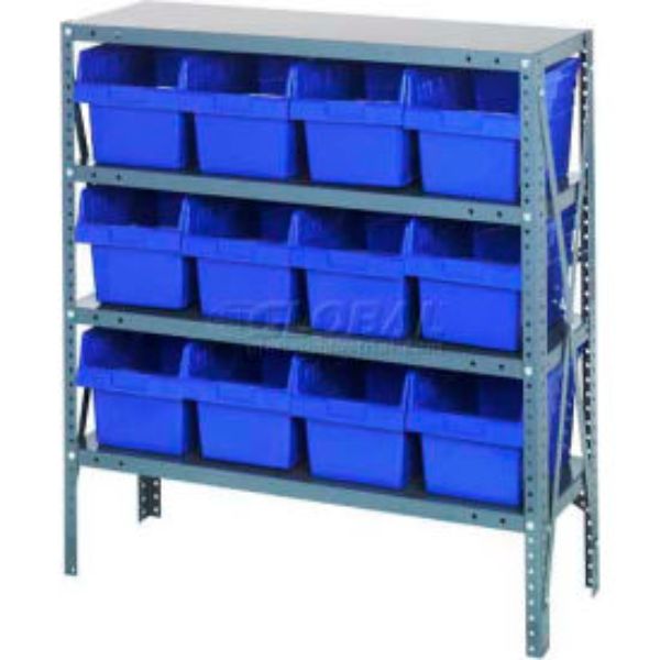 B970469 1839-SB808 Steel Shelving with 12 8 in. Plastic Shelf Bins, Blue - 36 x 18 x 39 in.