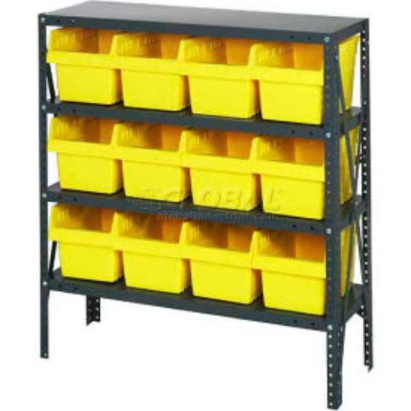 B970451 1839-SB808 Steel Shelving with 12 8 in. Plastic Shelf Bins, Yellow - 36 x 18 x 39 in.