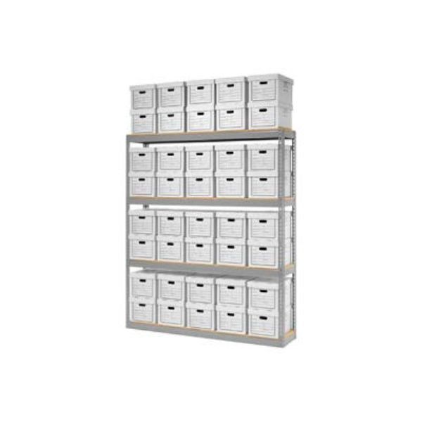 Picture of Global Industrial B2297399 Record Open Storage with Boxes - Gray - 72 x 15 x 84 in.