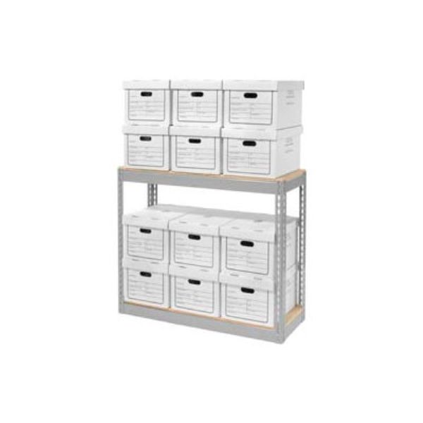 Picture of Global Industrial B2297947 Record Storage with Boxes - Gray - 42 x 15 x 36 in.