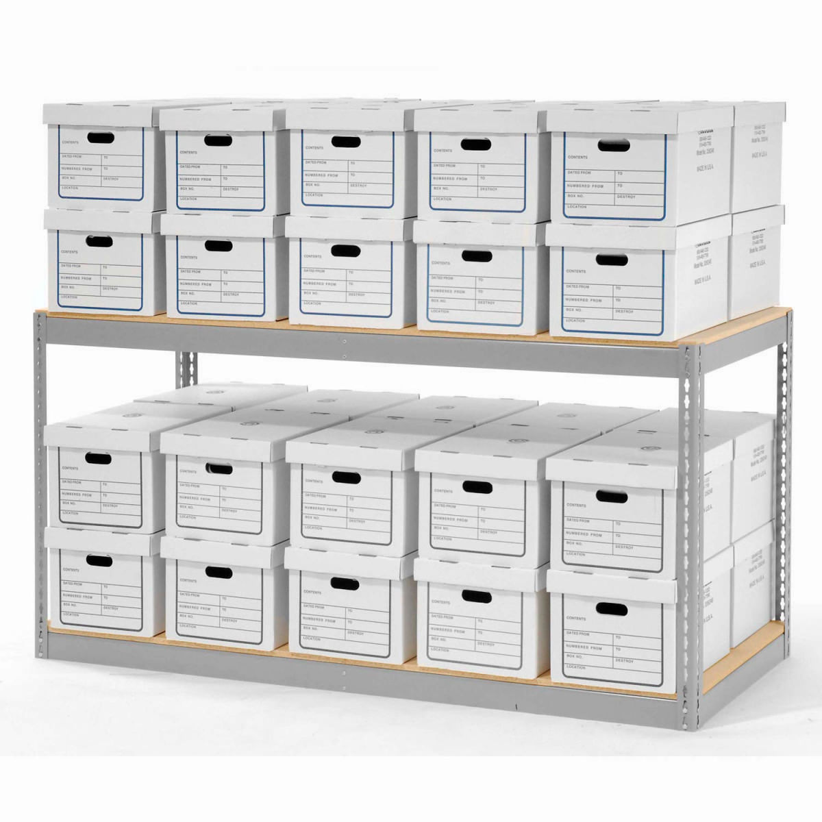 Picture of Global Industrial B2297943 Record Storage with Boxes - Gray - 72 x 30 x 36 in.