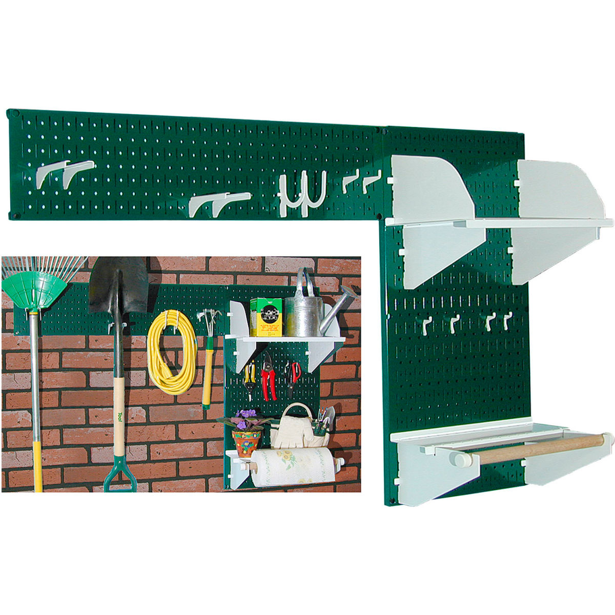 Pegboard Garden Tool Board Organizer, Green & White - 48 x 32 x 9 in.