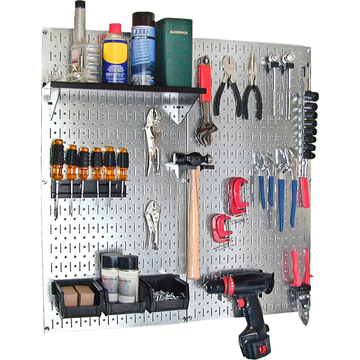 Pegboard Utility Tool Storage Kit, Galvanized Black - 32 x 32 x 6 in.