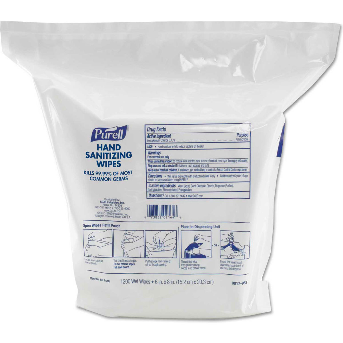 B2304054 Purell Hand Sanitizing Wipes - 1200 Wipes per Pouch, 2 Pouches per Case -  GOJO Industries