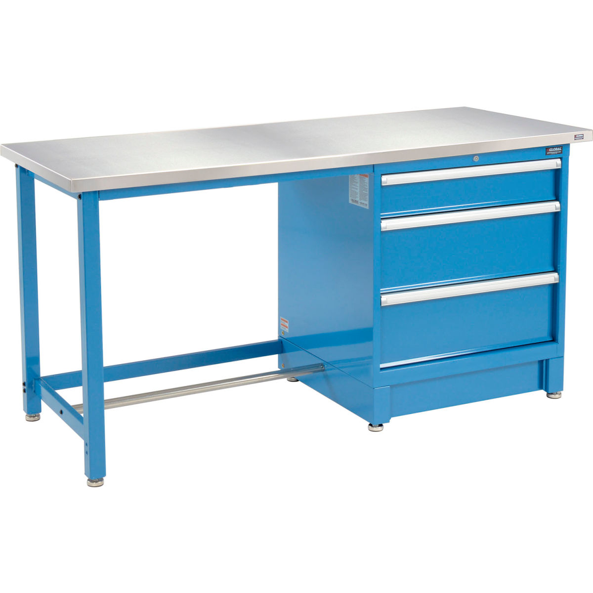Global Industrial 711142 Modular Workbench with 3 Drawers, Stainless Steel Square Edge - Blue - 72 x 30 in.