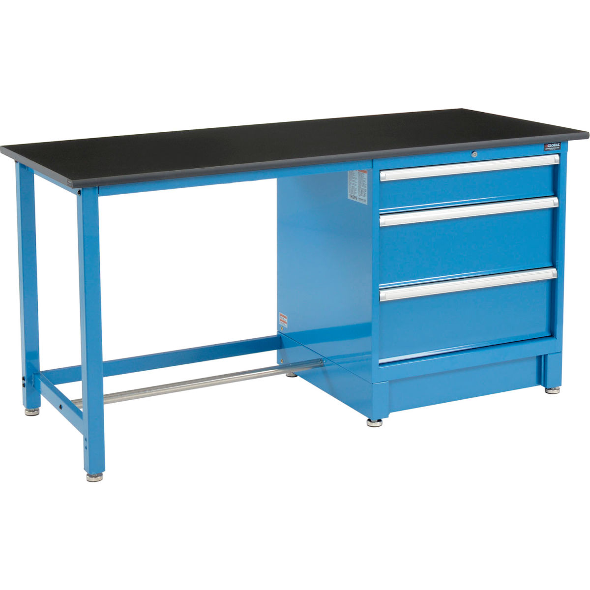 Global Industrial 711145 Modular Workbench with 3 Drawers, Phenolic Resin Safety Edge - Blue - 72 x 30 in.