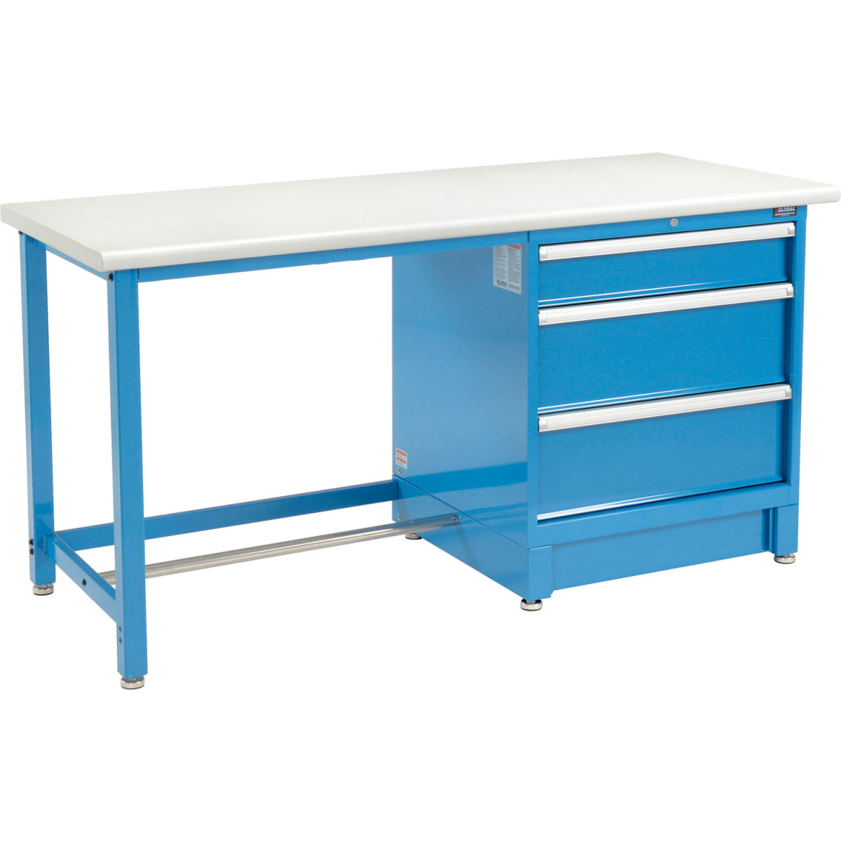 Global Industrial 711146 Modular Workbench with 3 Drawers, Plastic Laminate Safety Edge, Blue - 72 x 30 in.