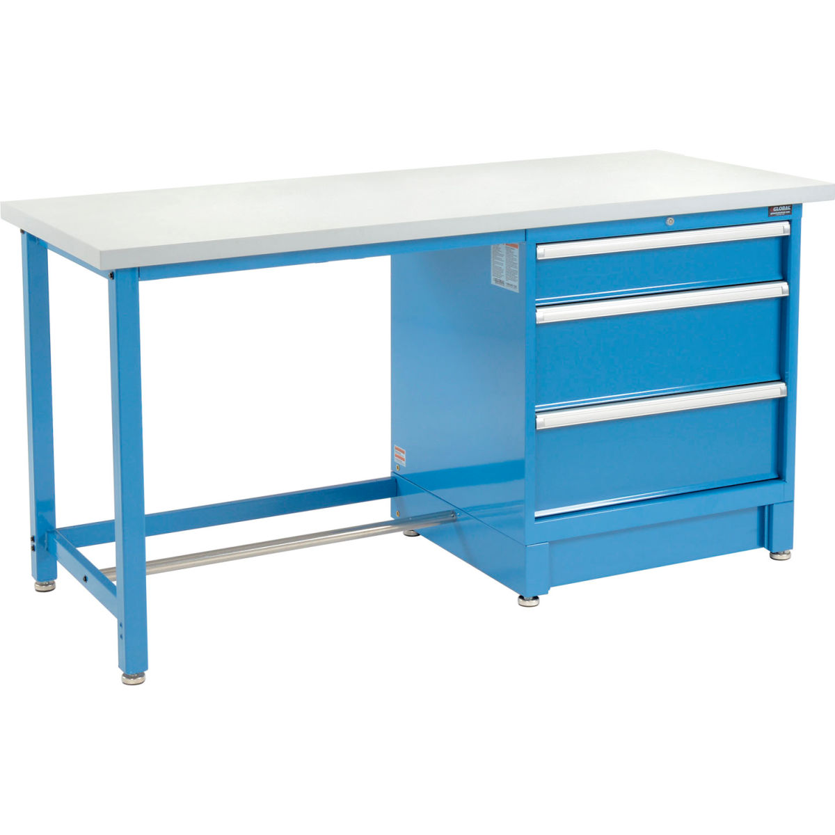 Global Industrial 711148 Modular Workbench with 3 Drawers, Plastic Laminate Square Edge, Blue - 72 x 30 in.