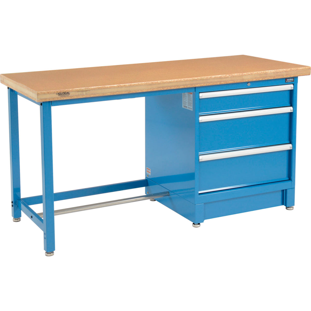 Global Industrial 711150 Modular Workbench with 3 Drawers - Blue - 72 x 30 in.