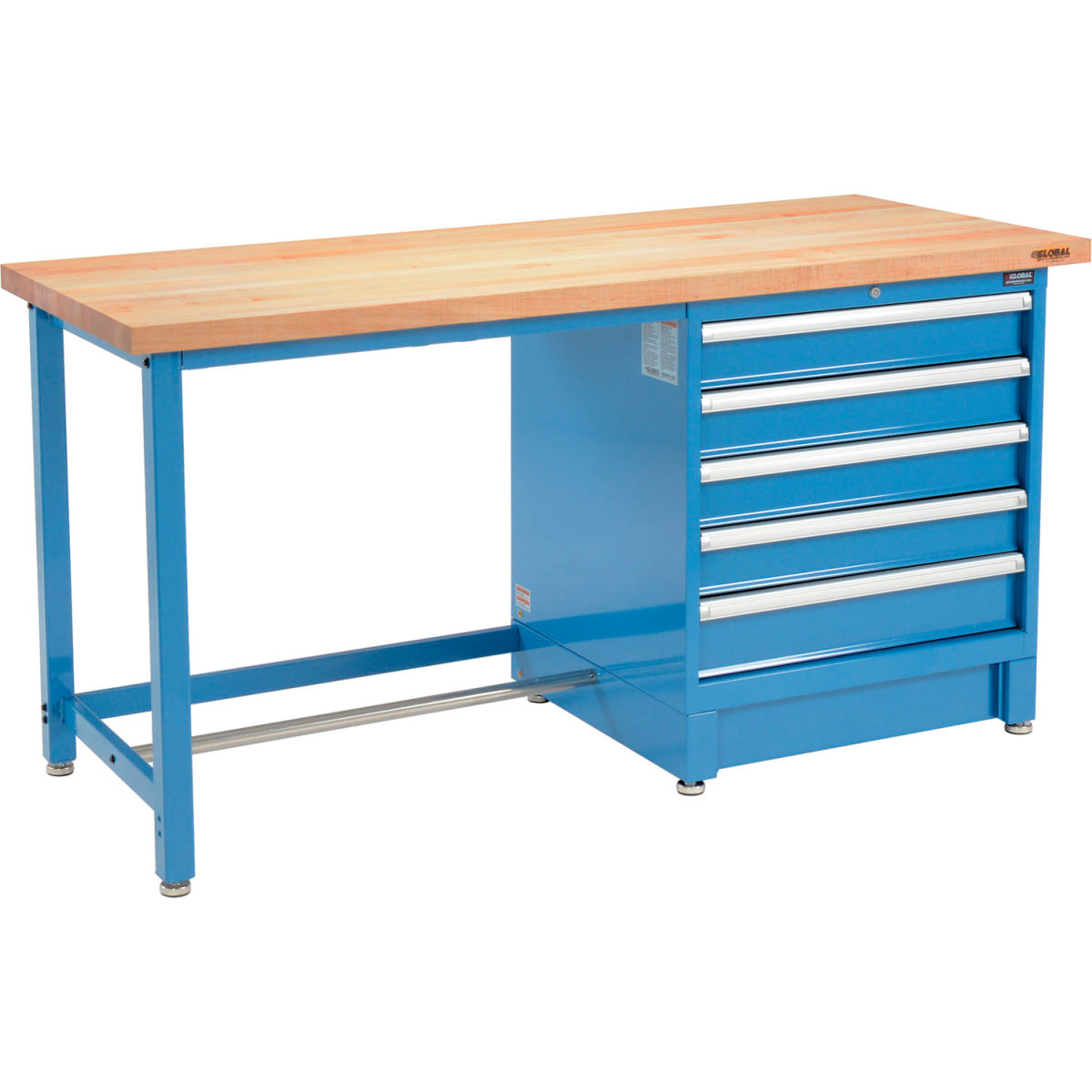 Global Industrial 711152 Modular Workbench with 5 Drawers, Maple Butcher Block Square Edge - Blue - 72 x 30 in.