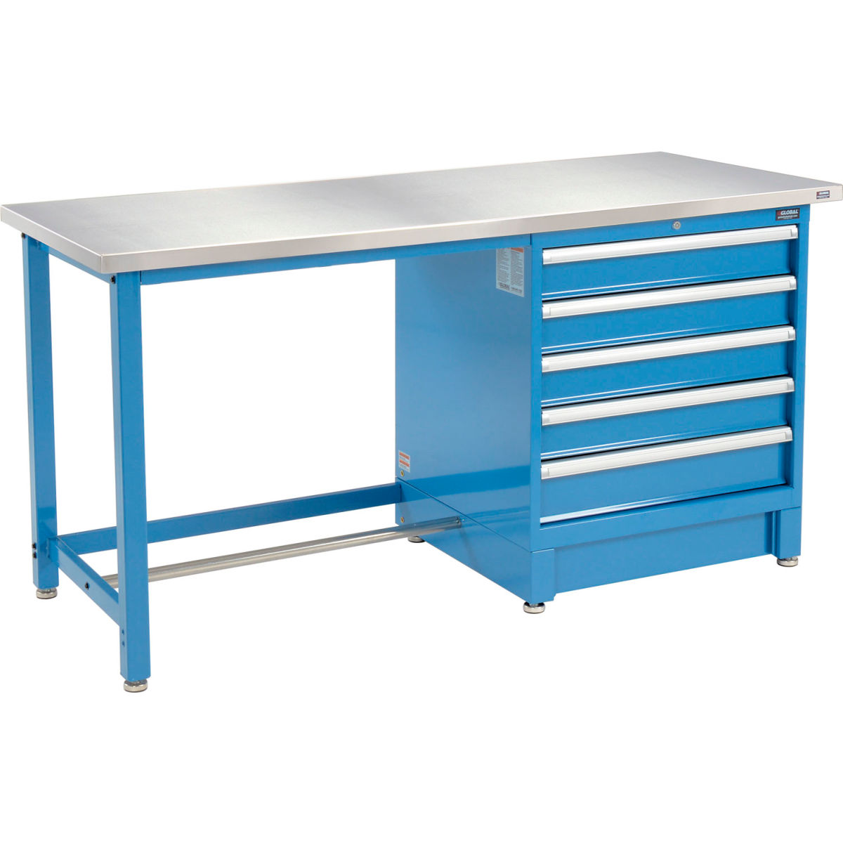 Global Industrial 711153 Modular Workbench with 5 Drawers, Stainless Steel Square Edge - Blue - 72 x 30 in.