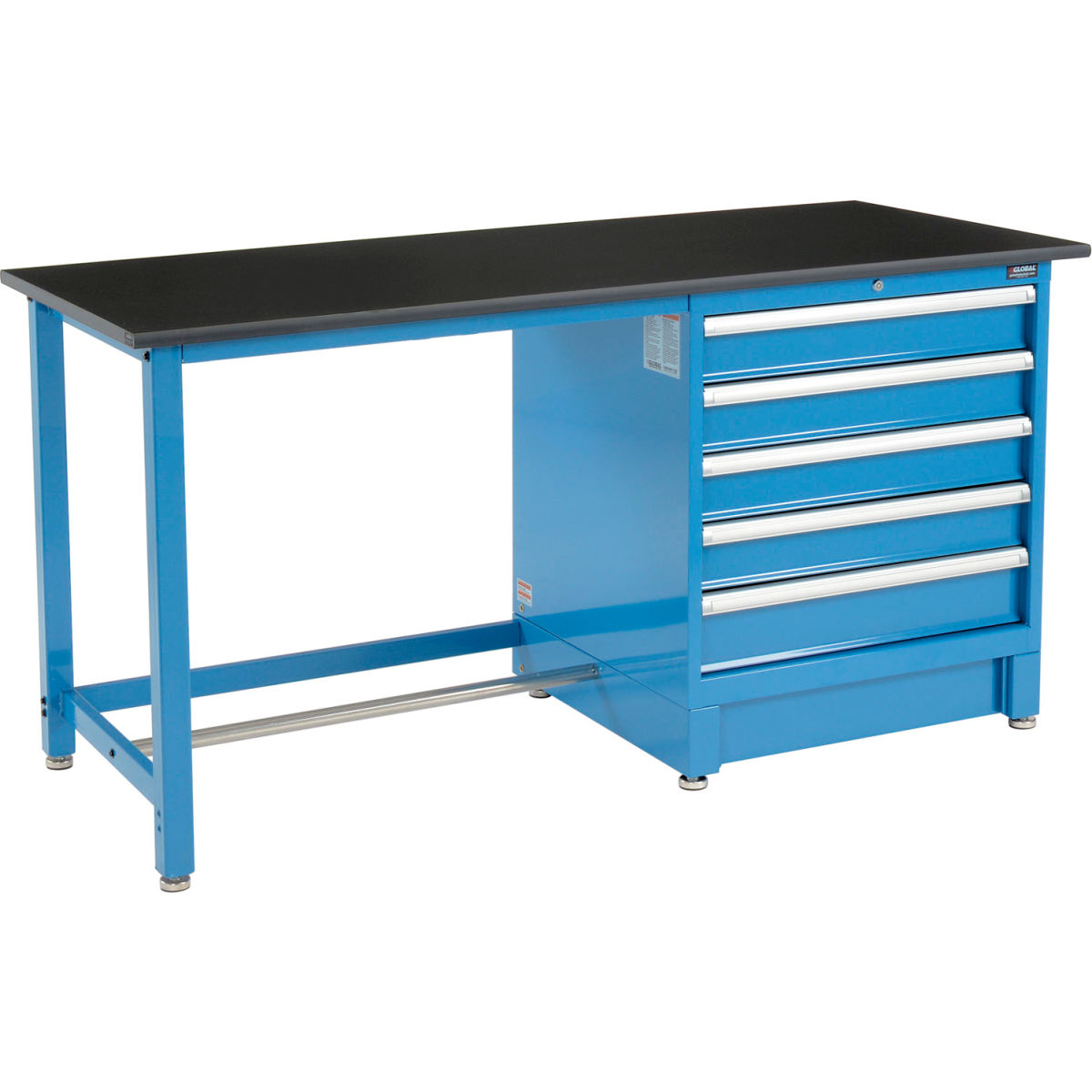 Global Industrial 711156 Modular Workbench with 5 Drawers, Phenolic Resin Safety Edge - Blue - 72 x 30 in.
