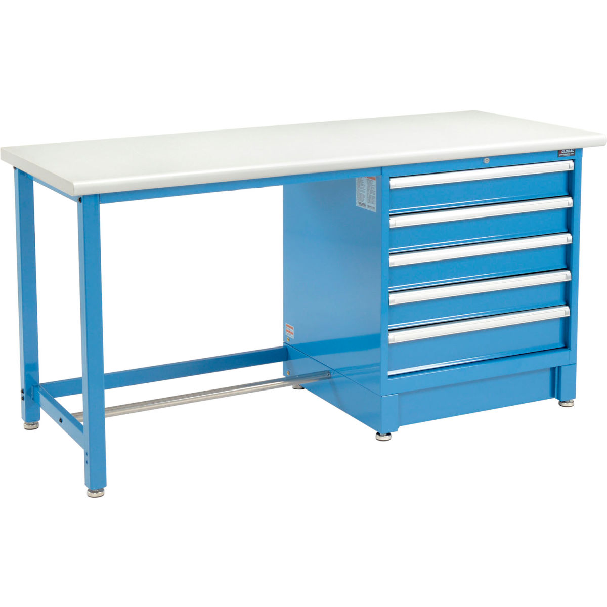 Global Industrial 711157 Modular Workbench with 5 Drawers, Plastic Laminate Safety Edge, Blue - 72 x 30 in.