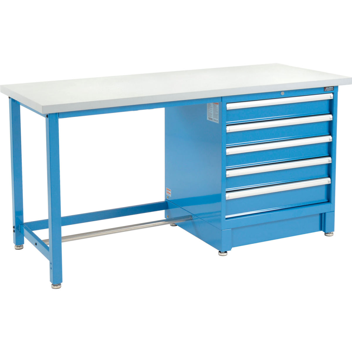 Global Industrial 711159 Modular Workbench with 5 Drawers, Plastic Laminate Square Edge, Blue - 72 x 30 in.