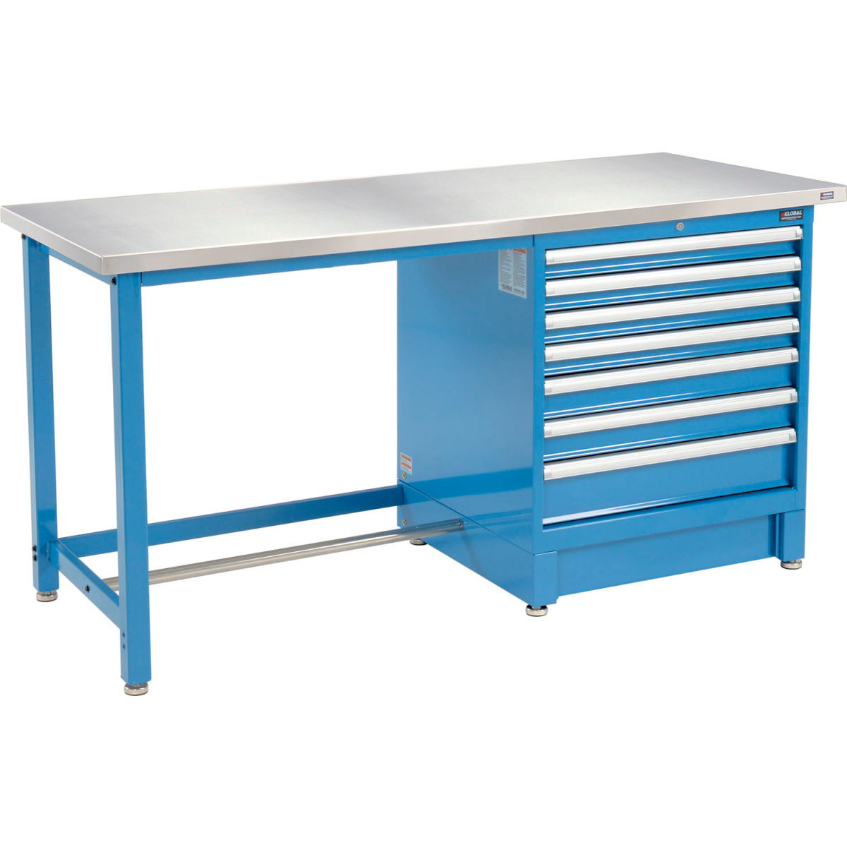 Modular Workbench - Stainless Steel - Blue - 72 x 30 in. - 7 Drawers