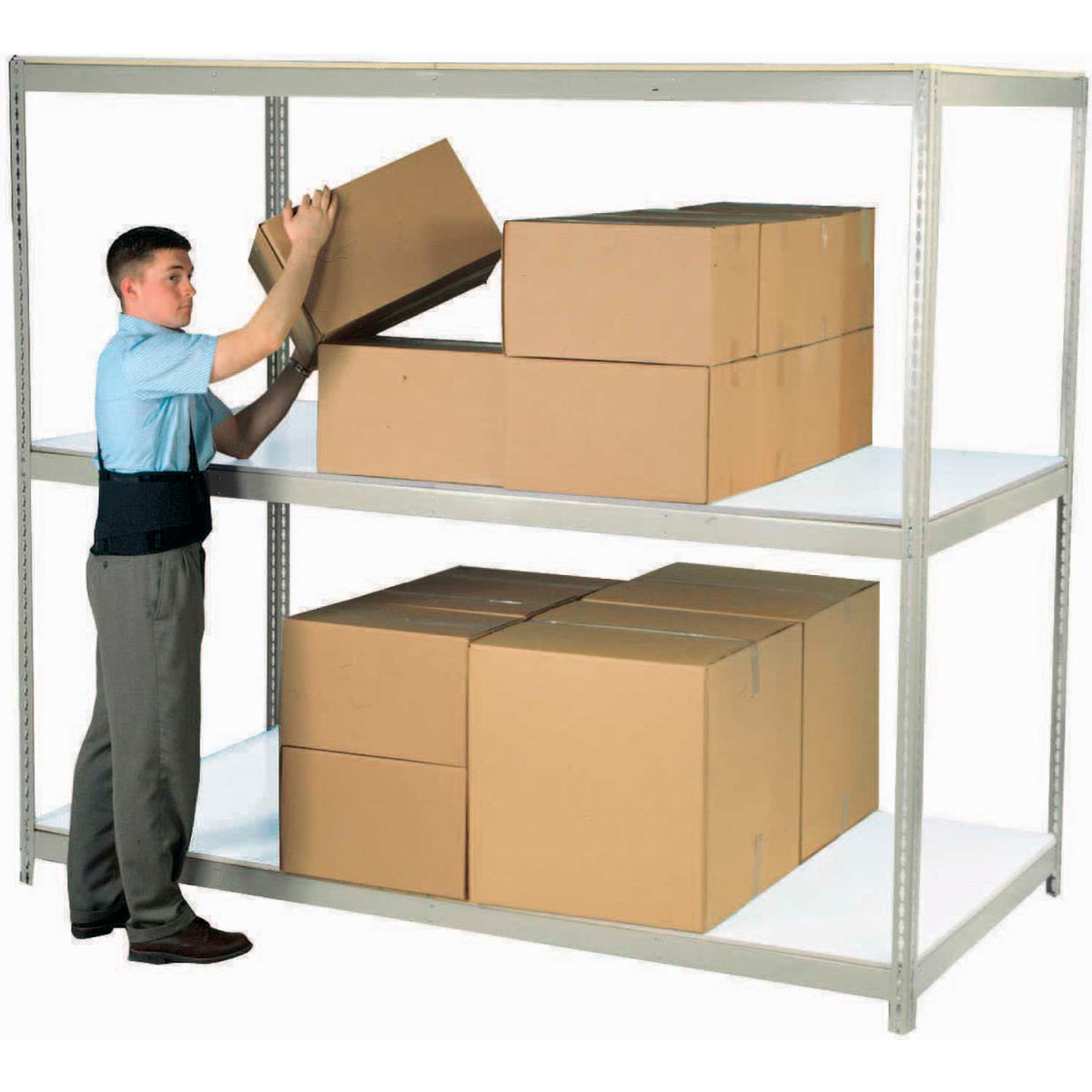 84 x 48 x 48 in. 3 Shelves Wide Span Rack with Deck, Gray