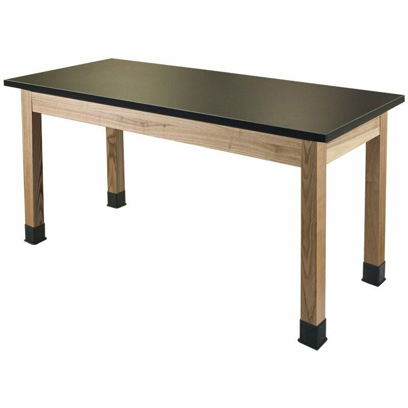 B449357 Science Lab Table with Chemical Resistant Top - Black with Oak Legs - 48 x 24 x 36 in -  National Public Seating