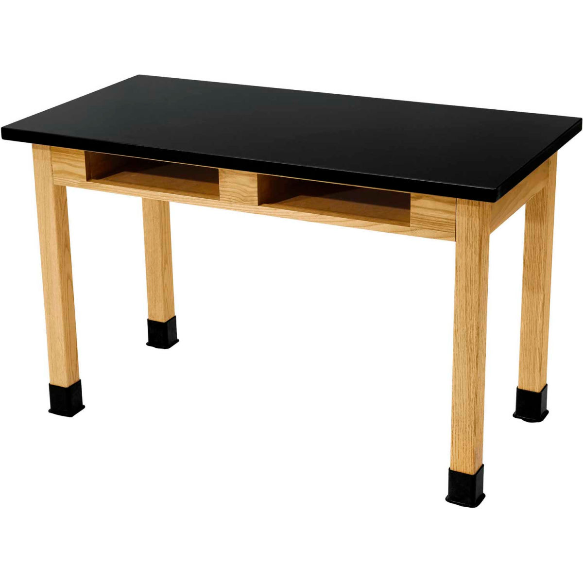 B1109962 Science Lab Table with Compartment & Chemical Resistant Top - Black with Oak Leg - 48 x 24 x 36 in -  National Public Seating