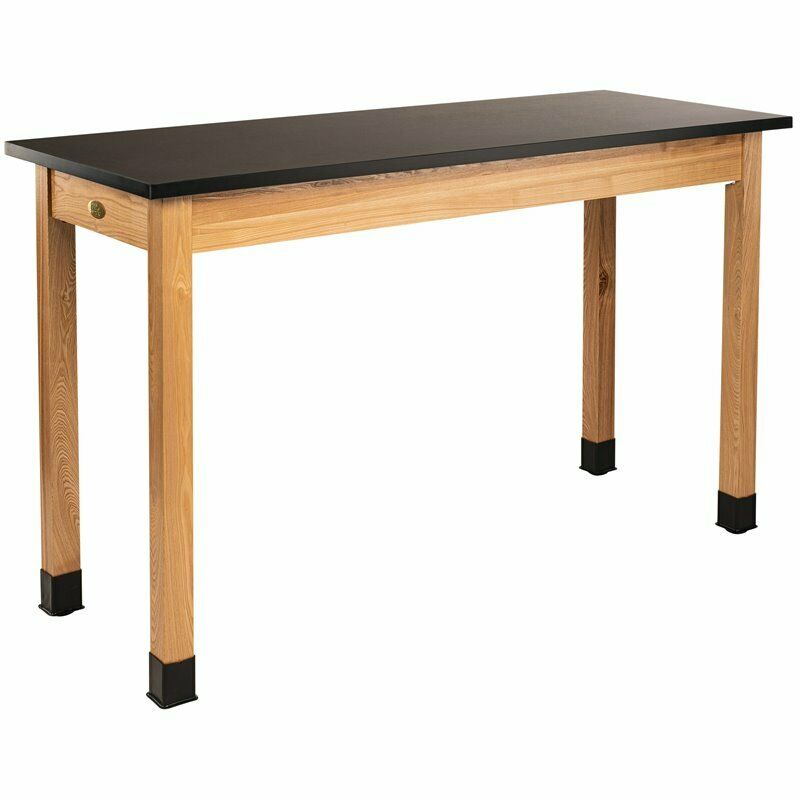 B449370 Science Lab Table with Chemical Resistant Top - Black with Oak Legs - 60 x 24 x 36 in -  National Public Seating