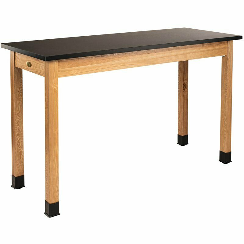 B449381 Science Lab Table with Chemical Resistant Top - Black with Oak Legs - 60 x 30 x 36 in -  National Public Seating