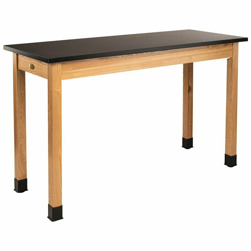 B449383 Science Lab Table with Chemical Resistant Top - Black with Oak Legs - 72 x 30 x 36 in -  National Public Seating