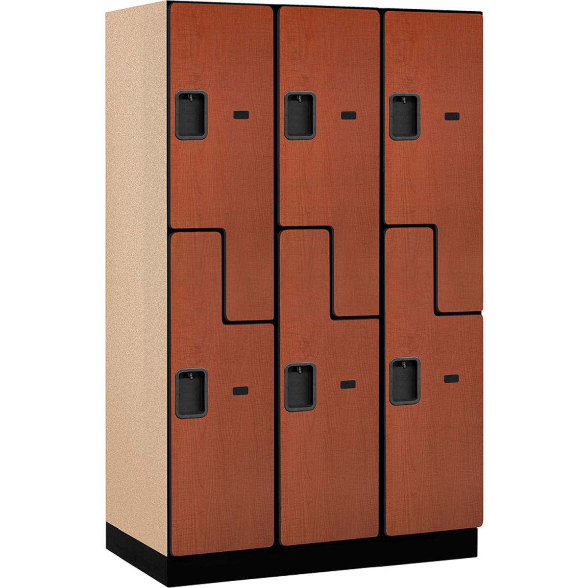 B2177490 Assembled Double Tier 6 Door Extra Wide Designer Wood Locker, Cherry - 15 x 21 x 72 in.